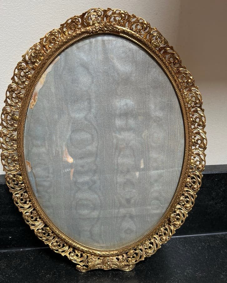 Ovaal Antiek Fotolijstje met Bol Glas - 21x27 cm, Antiek en Kunst, Ophalen of Verzenden